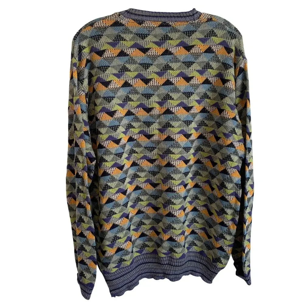 Pronto-Uomo Mens XL Merino Crew Neck Sweater Geometric Italy Winter Earthtones